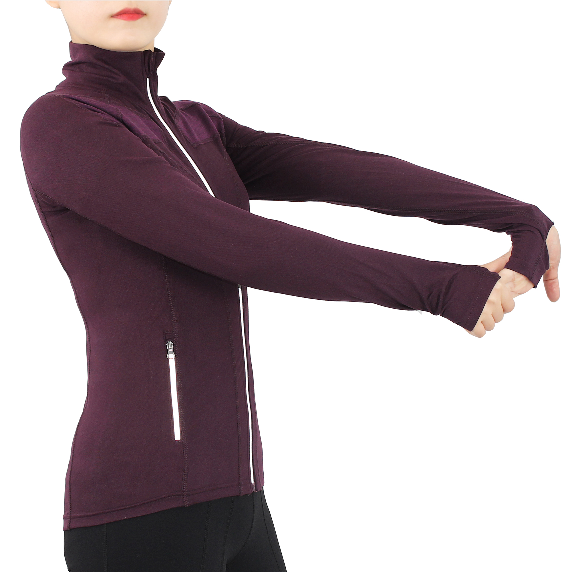 女式跑步定义夹克修身运动柔软长袖反光拉链上衣