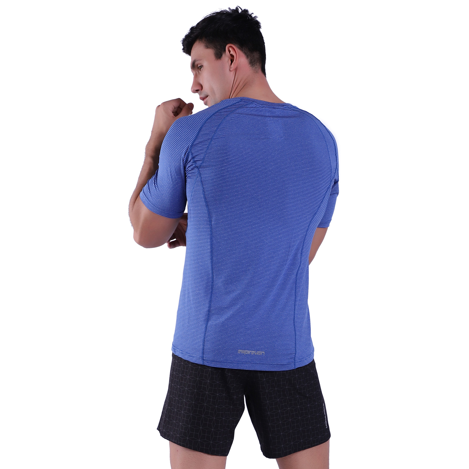 男式速干短袖 T 恤透气跑步锻炼 T 恤罩领上衣