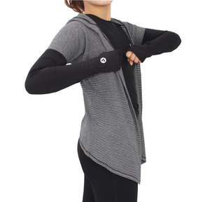 妇女的条纹活跃休闲宽松开放前开衫作物顶部掩盖瑜伽帽衫衬衫