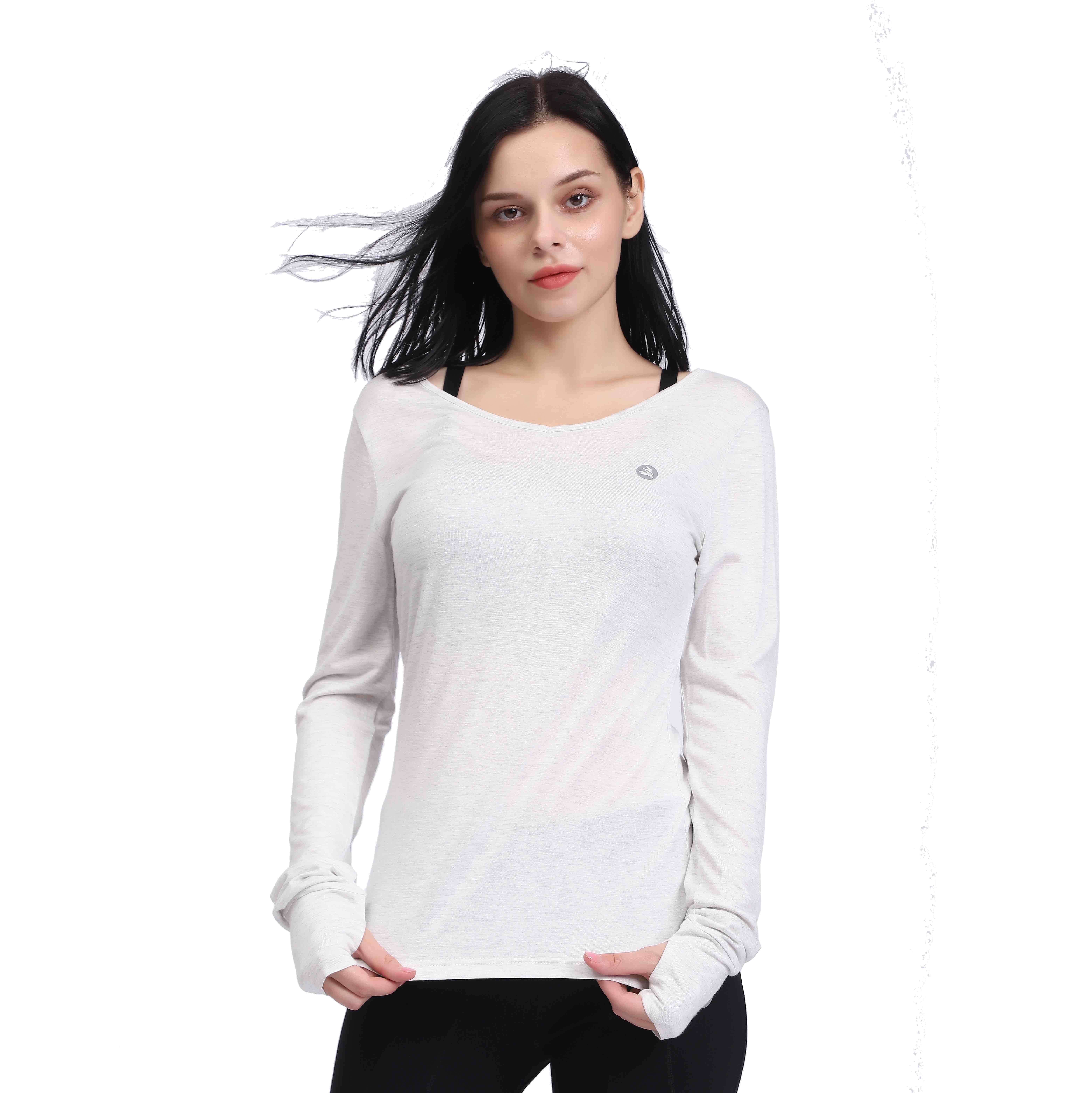 女子白色长袖敞开的瑜伽衬衫 