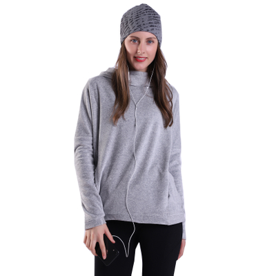 女式灰色运动套头衫连帽衫高性能高领科技丝绒衬衫